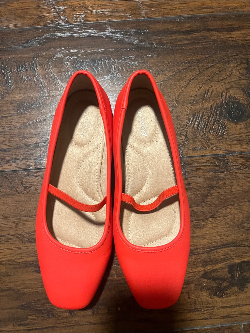 Women's Red Ballet Flats with Elastic Strap